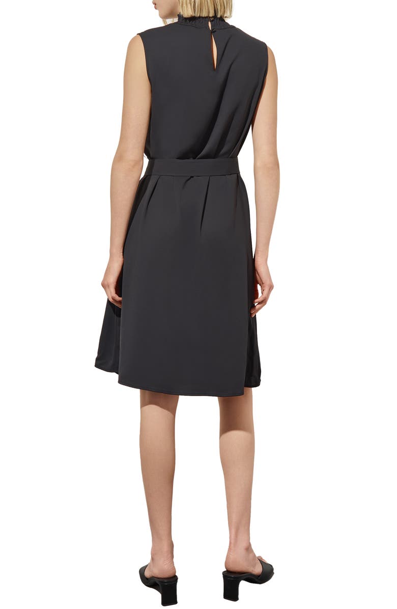 Ming Wang Smocked Mock Neck Crêpe de Chine Dress, Alternate, color, Black