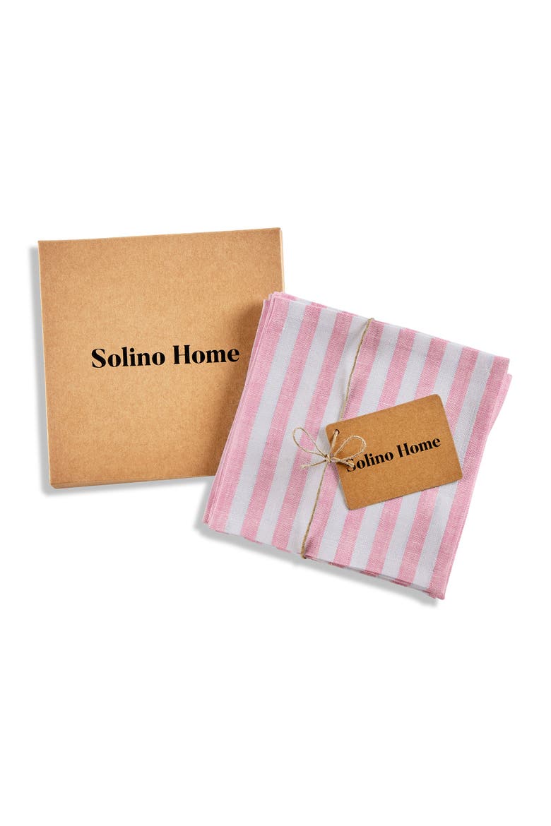 Linen Cocktail Napkins Set of 12, 6 x 6" - Amalfi Stripe, Alternate, color, Cherry Blossom and White