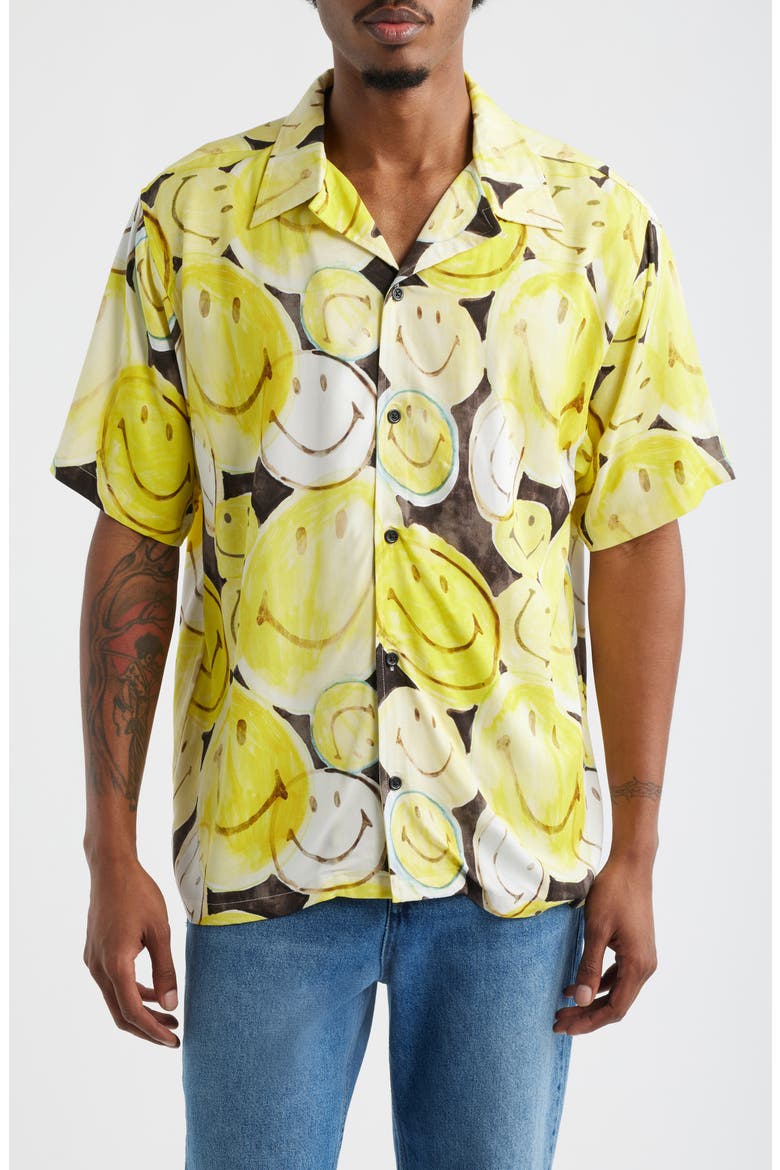 SMILEY® All the Time Camp Shirt, Main, color, YELLOW/ BLACK