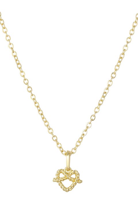 14K Gold Plated Preztel Heart Pendant Necklace