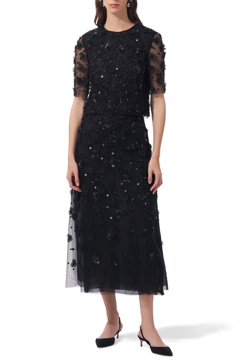 Embellished Tulle Top, Main, color, BLACK