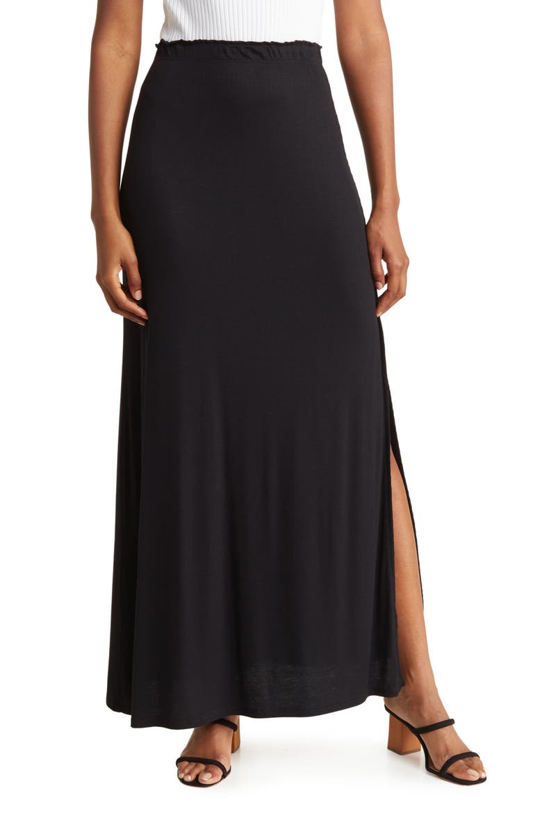 One Slit Ruffle Maxi Skirt, Main, color, BLACK