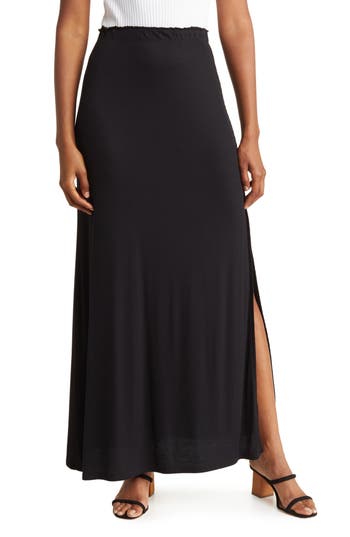 GO COUTURE One Slit Ruffle Maxi Skirt in Black at Nordstrom Rack, Size Small