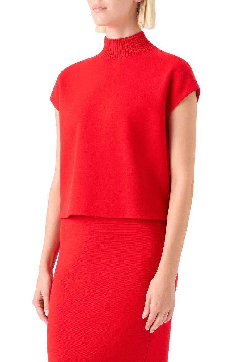 Mock Neck Cap Sleeve Stretch Virgin Wool Sweater, Alternate, color, BRIGHT RED