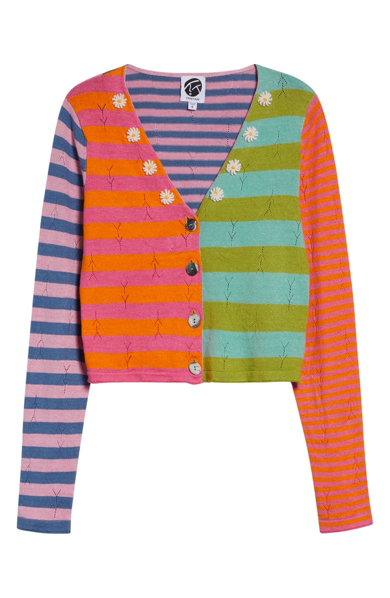 YanYan Daisy Stripe Linen Blend Cardigan, Alternate, color, Candy/ Orange Multi