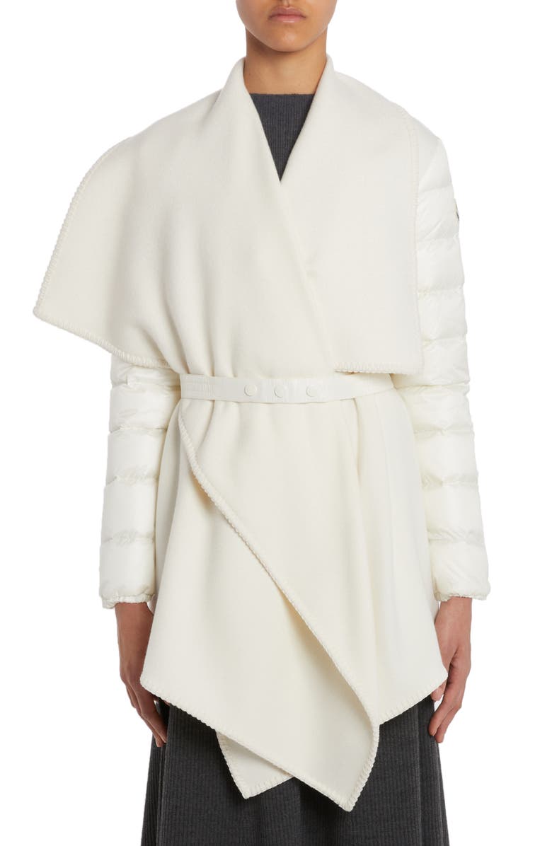 Moncler Puffer Sleeve Fleece Cape Jacket, Main, color, White