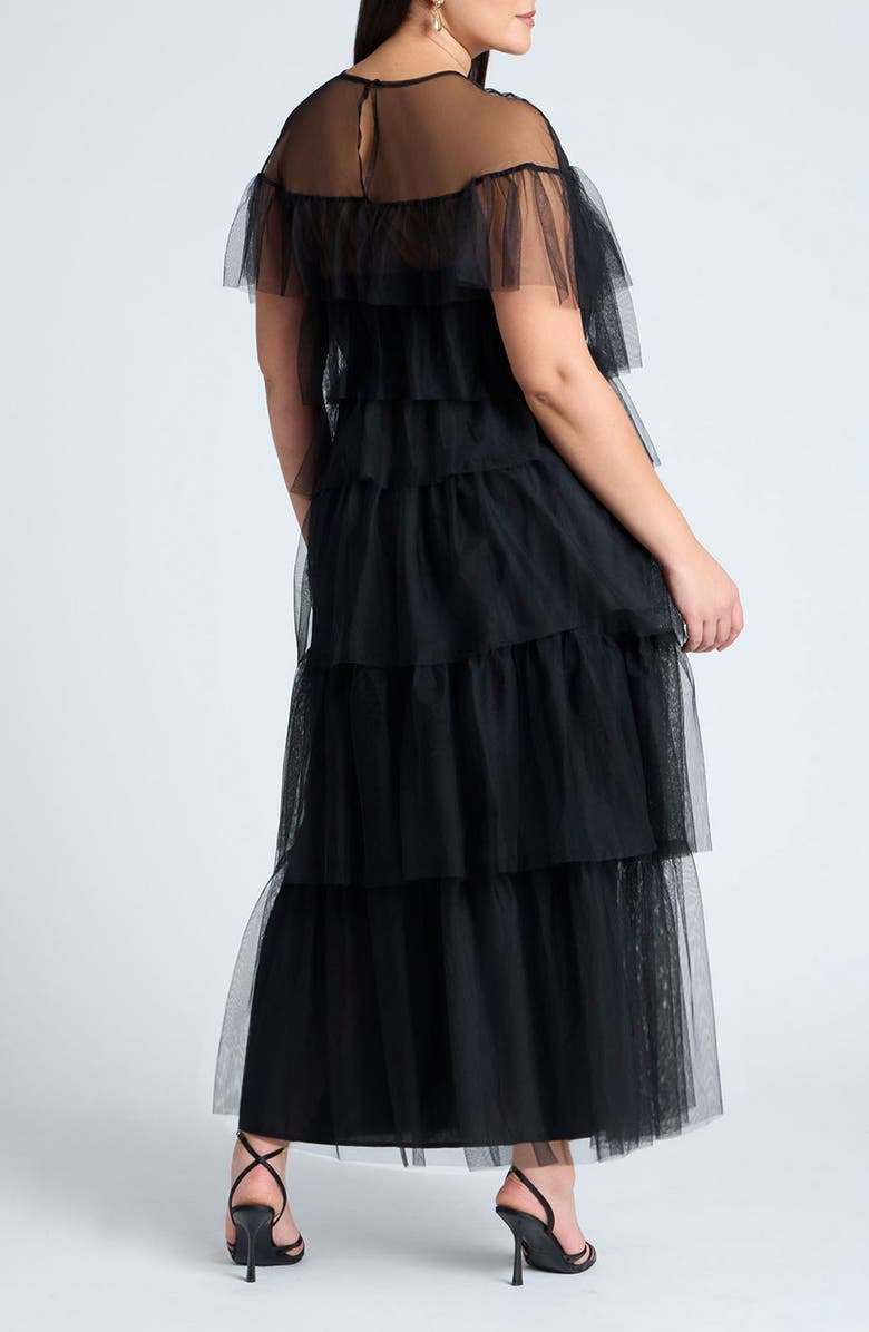 ELOQUII Tiered Ruffle Tulle Maxi Dress, Alternate, color, Black Onyx