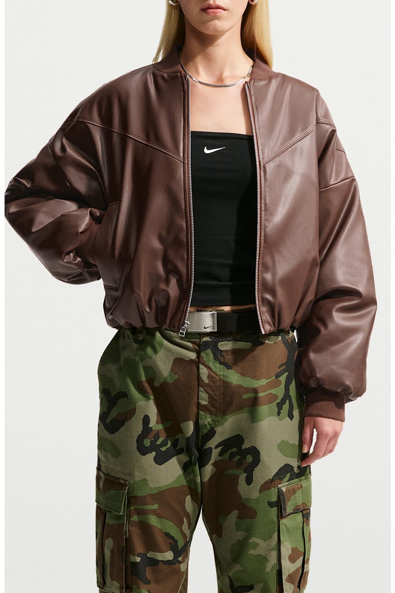 Faux Leather Bomber Jacket, Main, color, CACAO WOW/ CACAO WOW