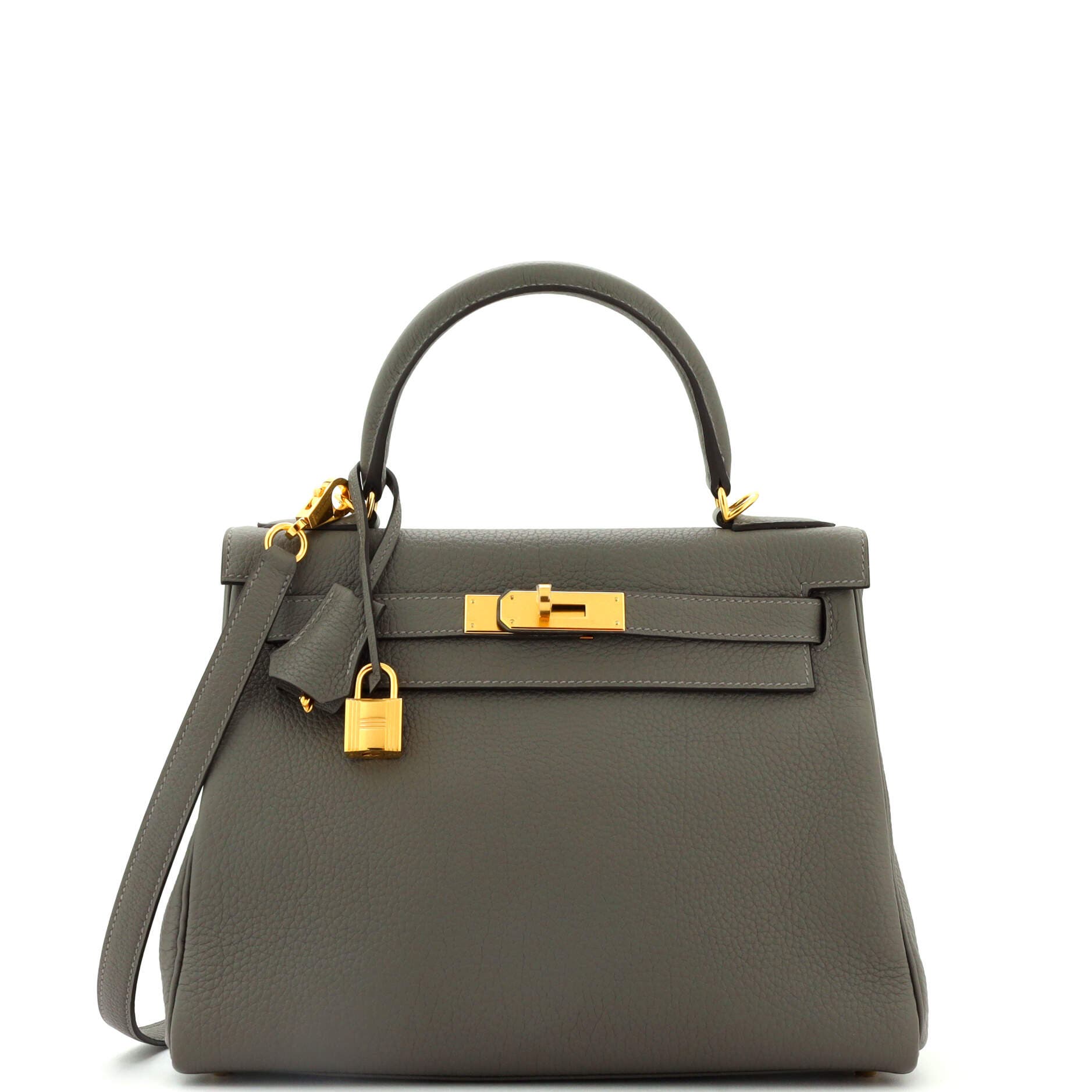Pre-Owned Hermes Kelly Handbag Grey Clemence with Gold Hardware 28, Main, color, 