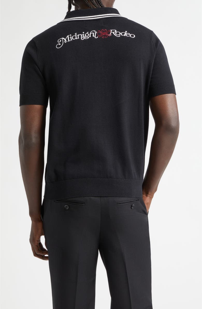 MIDNIGHT RODEO Signature Logo Embroidered Polo Sweater, Alternate, color, Black