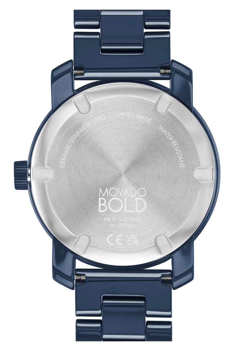 Bold Iconic Crystal Embellished Ceramic Bracelet Watch, 36mm, Alternate, color, BLUE DIAL