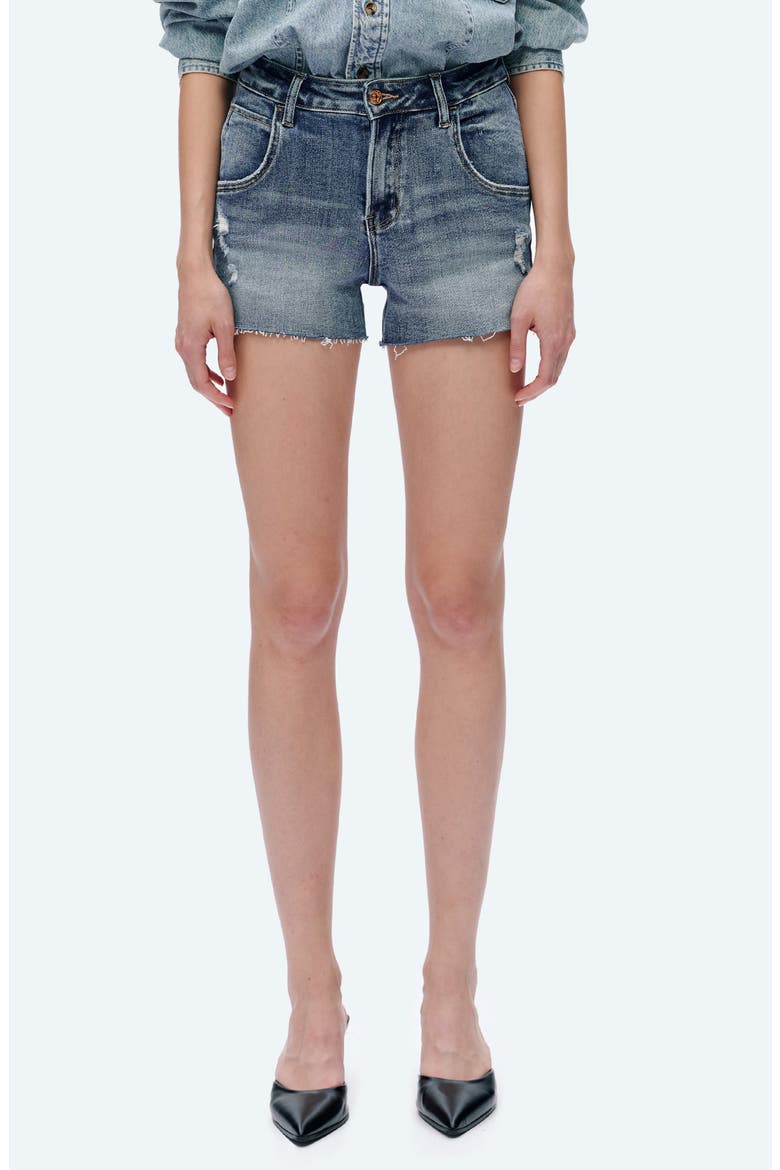 Nova Raw Hem Mid Rise Denim Shorts, Main, color, ROCK INDIGO
