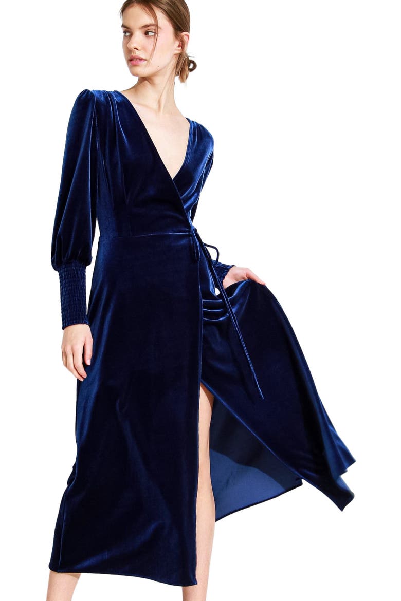 Current Mood Velvet Wrap Dress, Alternate, color, Royal Blue