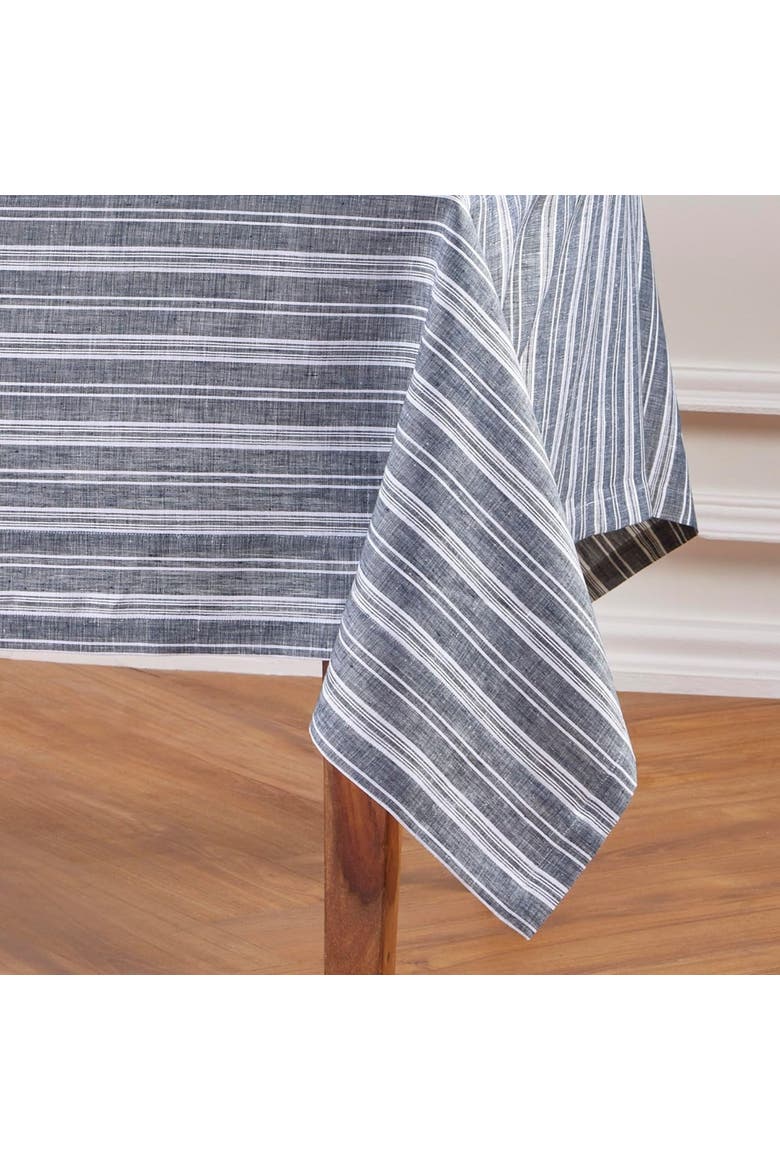 Linen Tablecloth, 60 x 90 in - Chelsea Stripe, Alternate, color, Navy and White