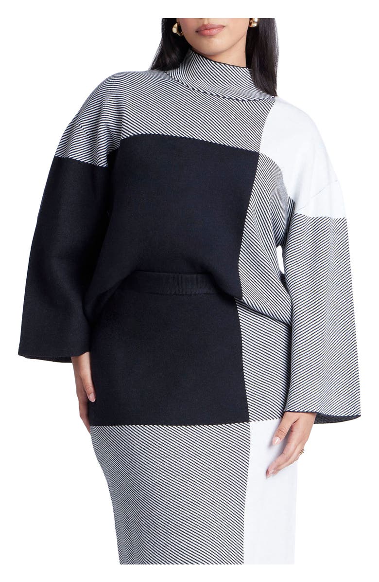 ELOQUII Mock Neck Intarsia Sweater, Main, color, Plaid Please