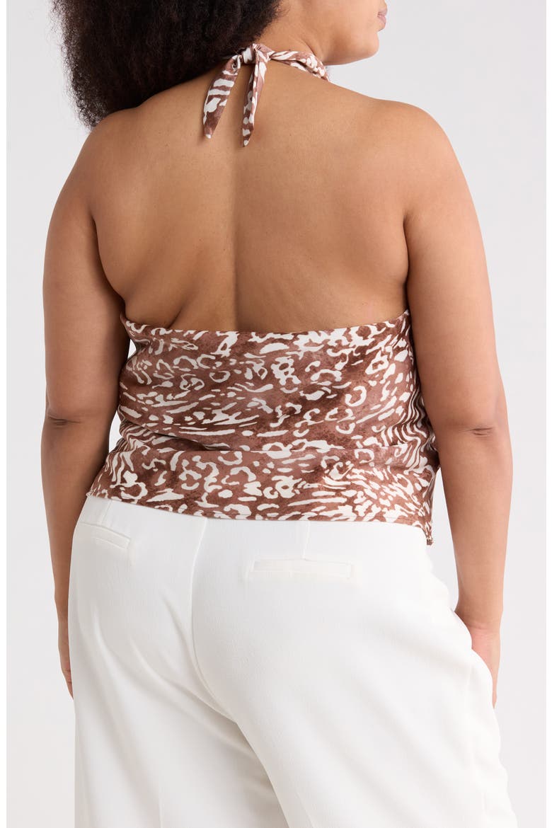 Animal Print Halter Satin Top, Alternate, color, BROWN