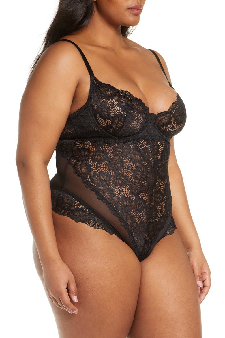 Lace Underwire Teddy, Alternate, color, BLACK