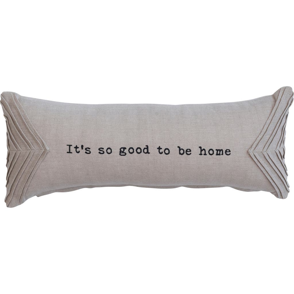 Storied Home Cotton Chambray Lumbar Pillow With Pleats And "it's So Good To Be Home" Message In Gray