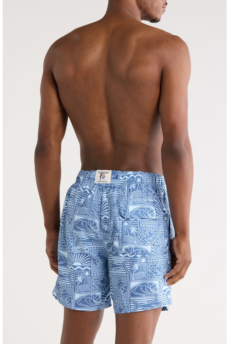 Printed Rising Sun Volley Swim Shorts, Alternate, color, BLUE