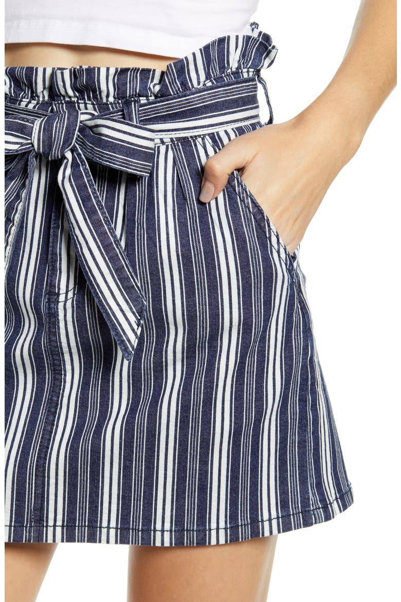 Stripe Paperbag Waist Miniskirt, Alternate, color, WHITE BLUE