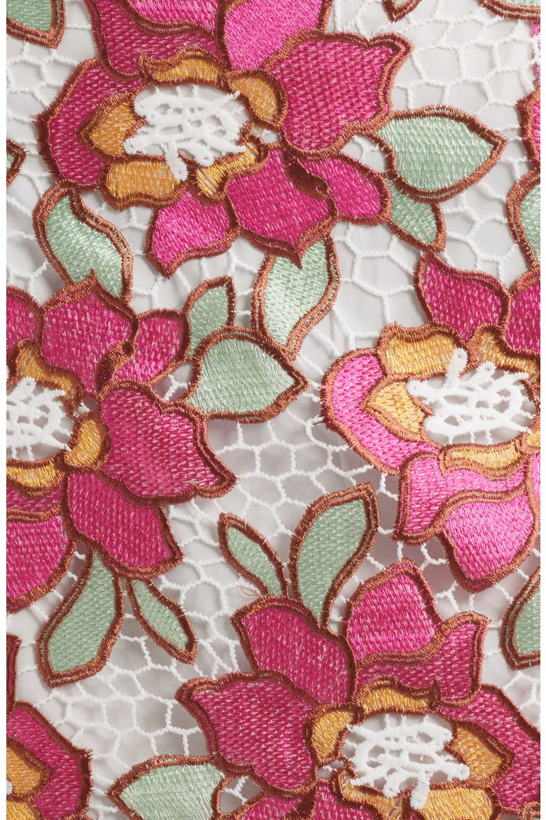 Embroidered Rose Midi Sheath Cocktail Dress, Alternate, color, PINK MULTI