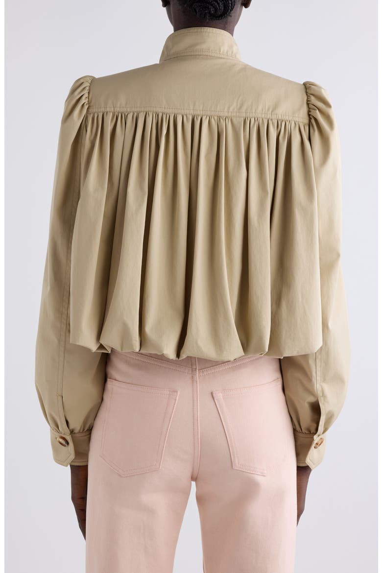 Puff Sleeve Gathered Cotton Gabardine Crop Jacket, Alternate, color, SMOKY BEIGE