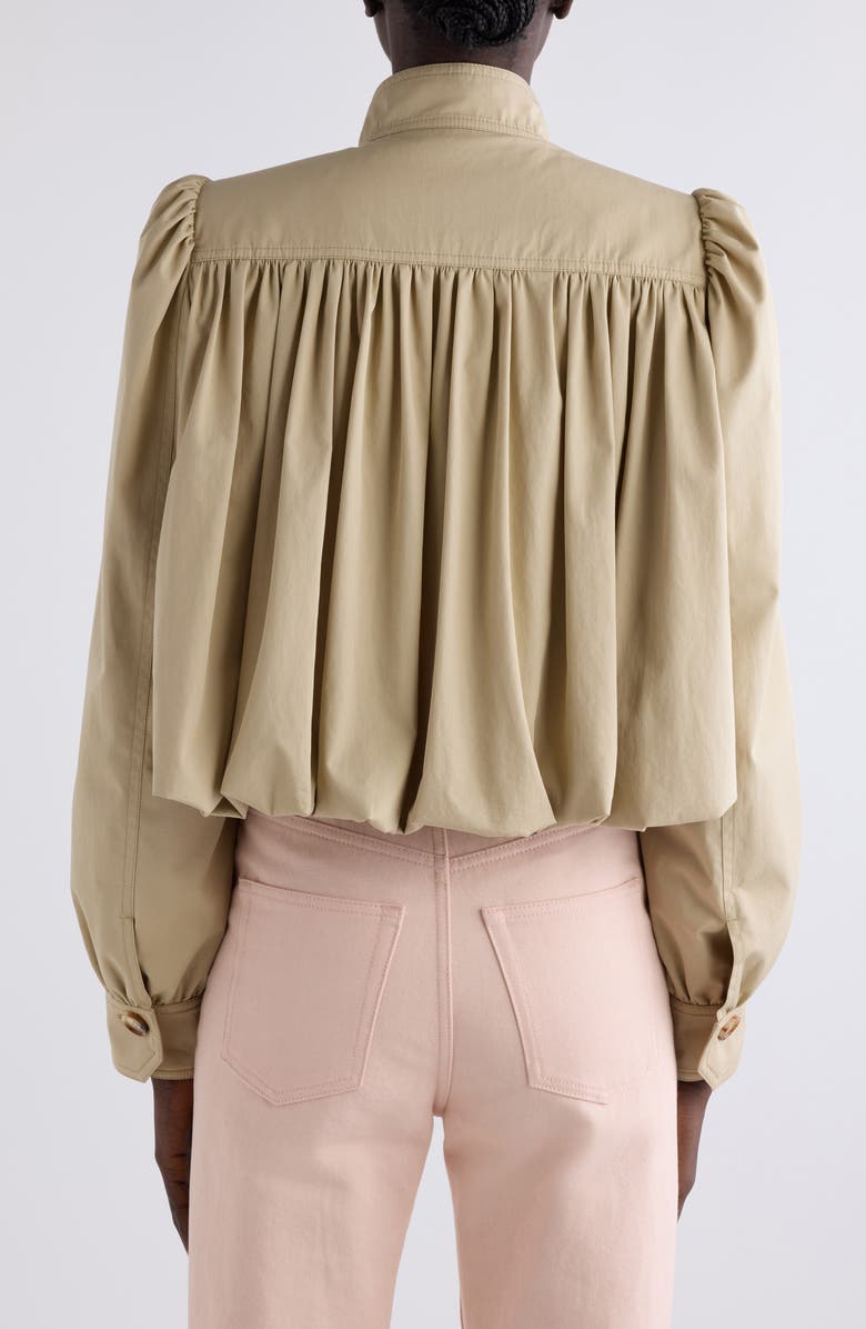 Chloé Puff Sleeve Gathered Cotton Gabardine Crop Jacket, Alternate, color, Smoky Beige