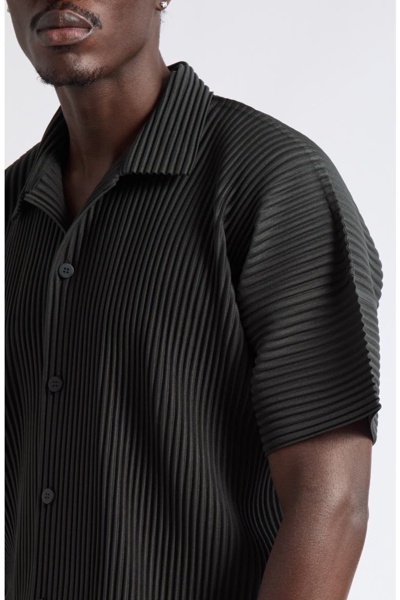 Monthly Colors August Pleated Short Sleeve Button Down Shirt, Alternate, color, INKY GRAY