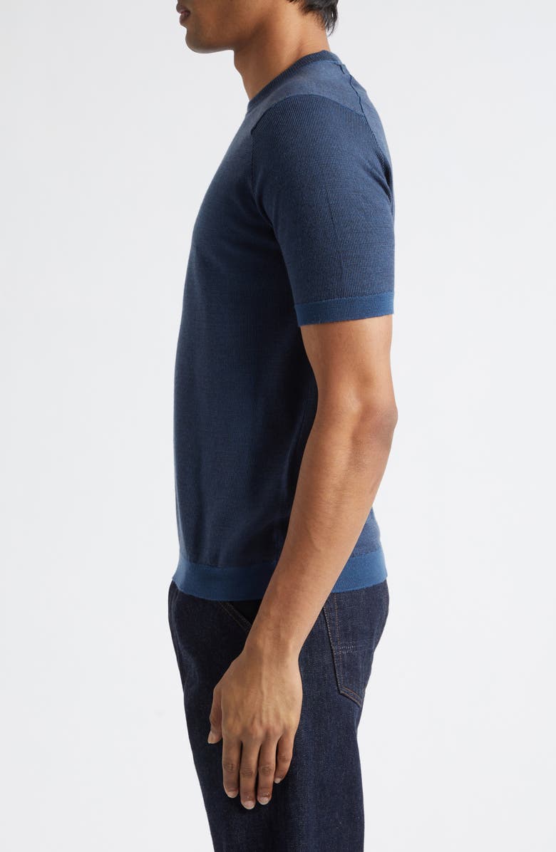John Smedley Roderick Merino Wool Short Sleeve Crewneck Sweater, Alternate, color, Teal Firth/ Hep Smk