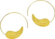 Ottoman Hands Gold Feather Pull Through Hoop Earrings