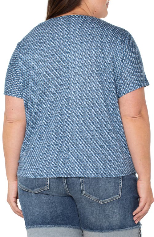 Liverpool Los Angeles Liverpool Plus Size Printed Twist-hem Crewneck Top In Blue Multi