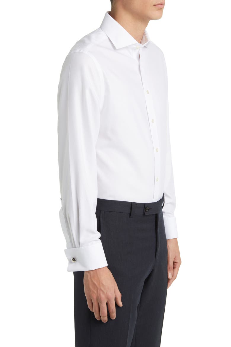 Non-Iron Clifton Weave Cutaway Slim Fit Shirt Double Cuff, Alternate, color, WHITE