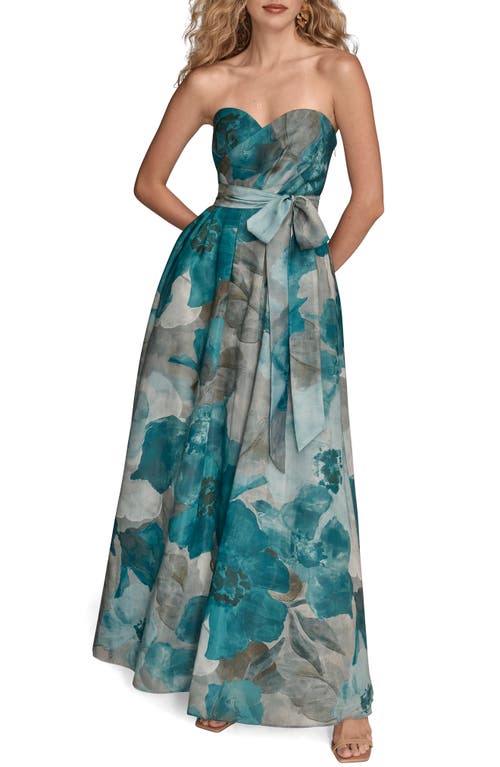 Donna Karan New York Floral Strapless Fit & Flare Gown In Green