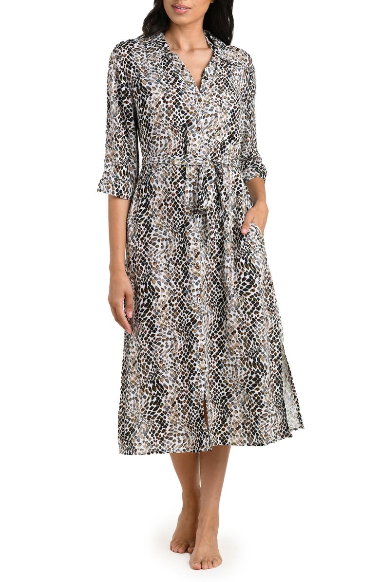 La Blanca Wild Whispers Print Cover-Up Shirtdress, Main, color, Taupe