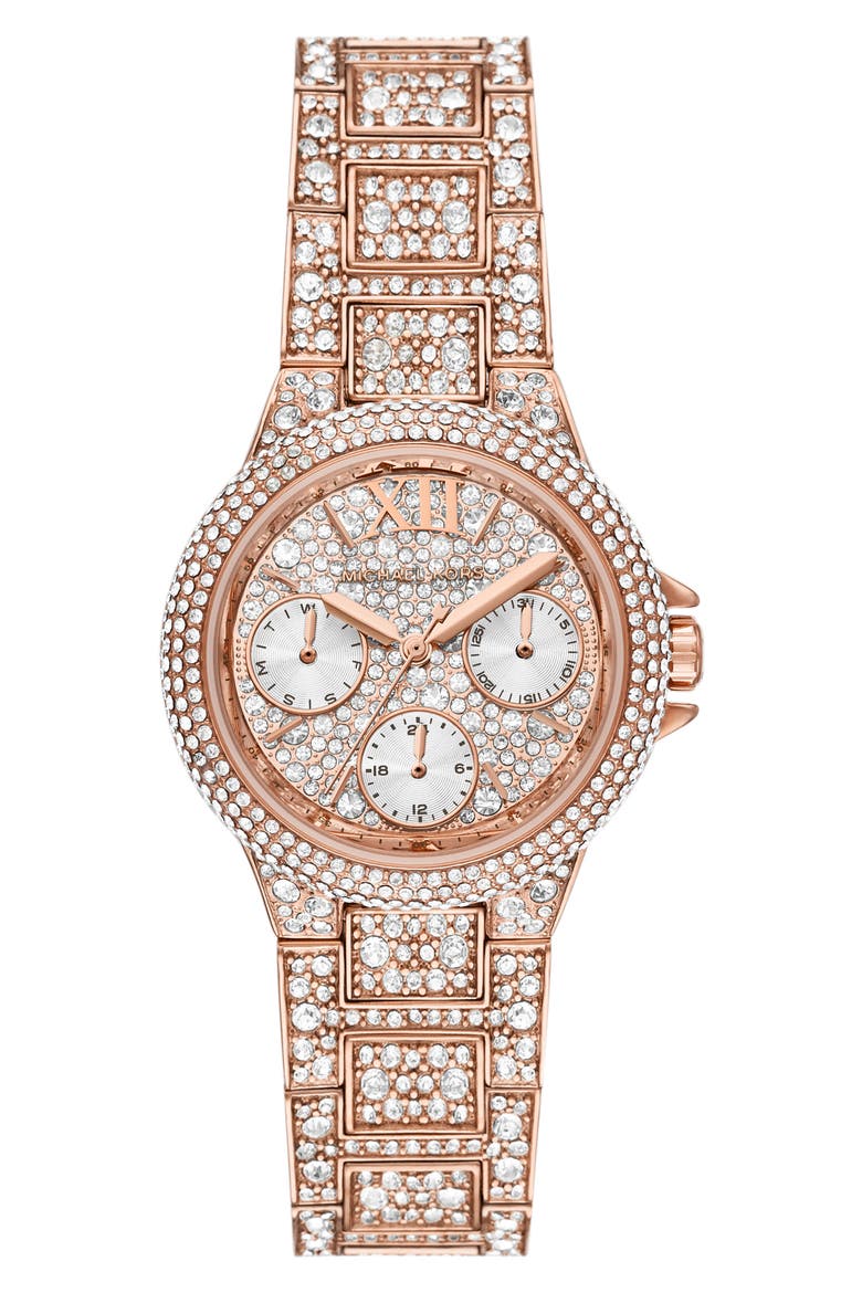 MICHAEL Michael Kors Camille Pavé Multifunction Bracelet Watch, 33mm, Main, color, ROSE GOLD