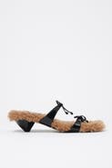 BIMBA Y LOLA Leather Fur Heeled Sandal with Bows