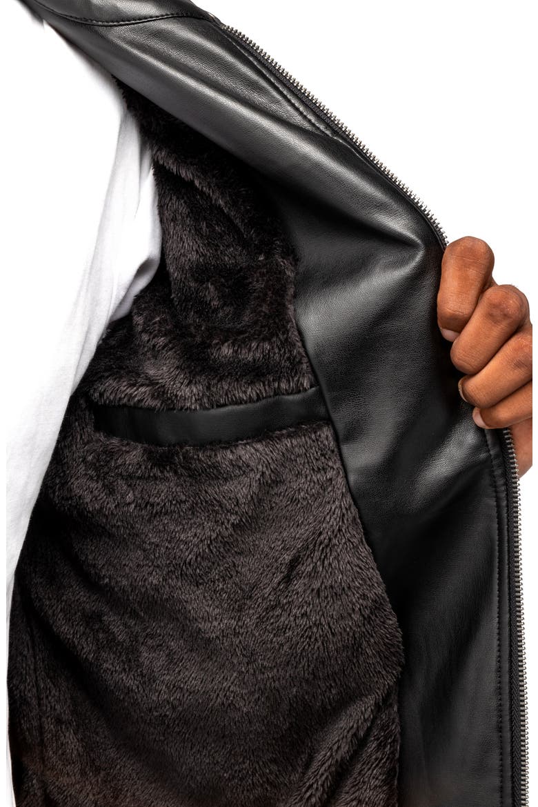 Faux Leather Jacket with Faux Fur Lining, Alternate, color, BLACK/ BLACK