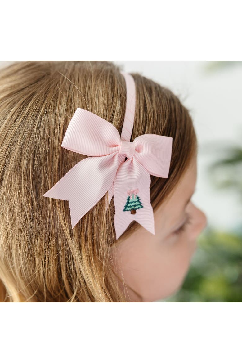 Christmas Tree Embroidered Bow Headband, Alternate, color, Pink