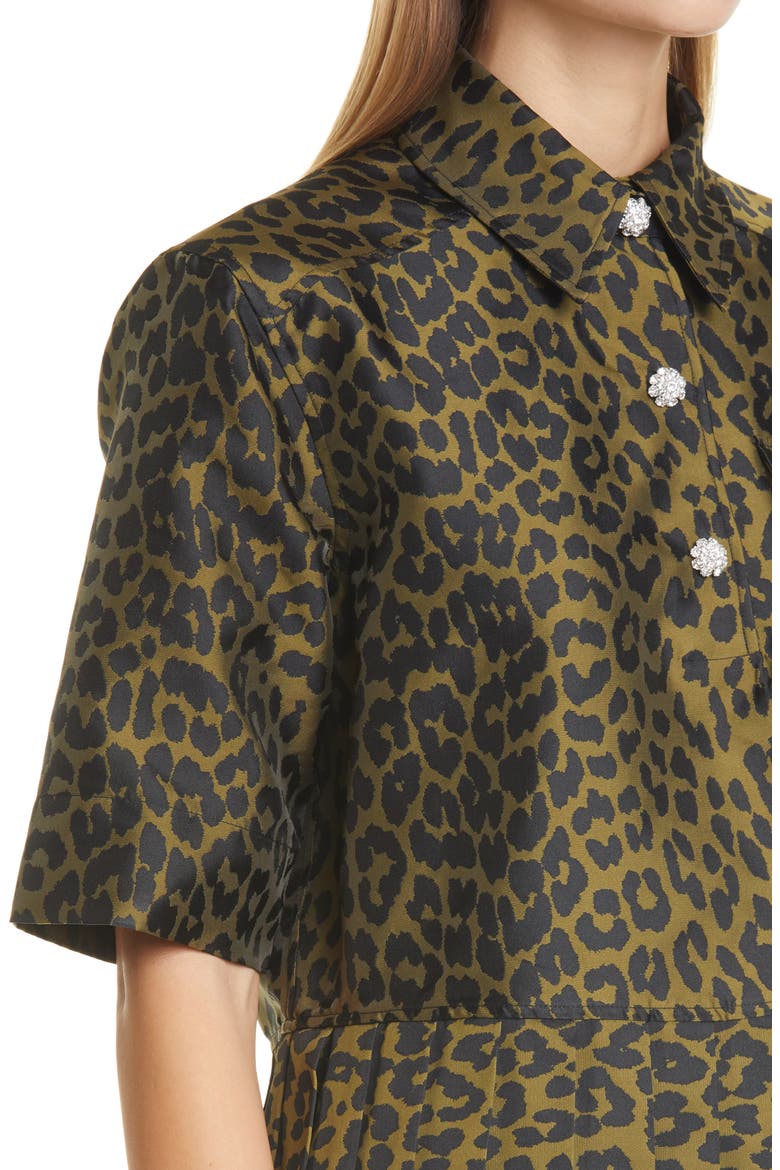 Pleated Leopard Jacquard Minidress, Alternate, color, OLIVE DRAB