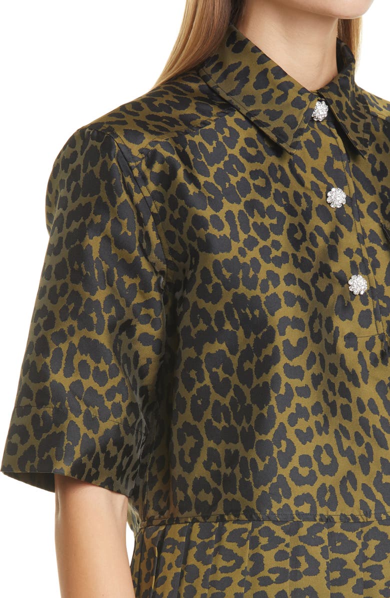 Ganni Pleated Leopard Jacquard Minidress, Alternate, color, 