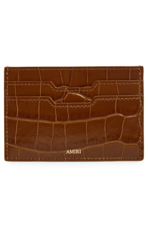 Amiri Croc Embossed Leather Card Holder In Brown