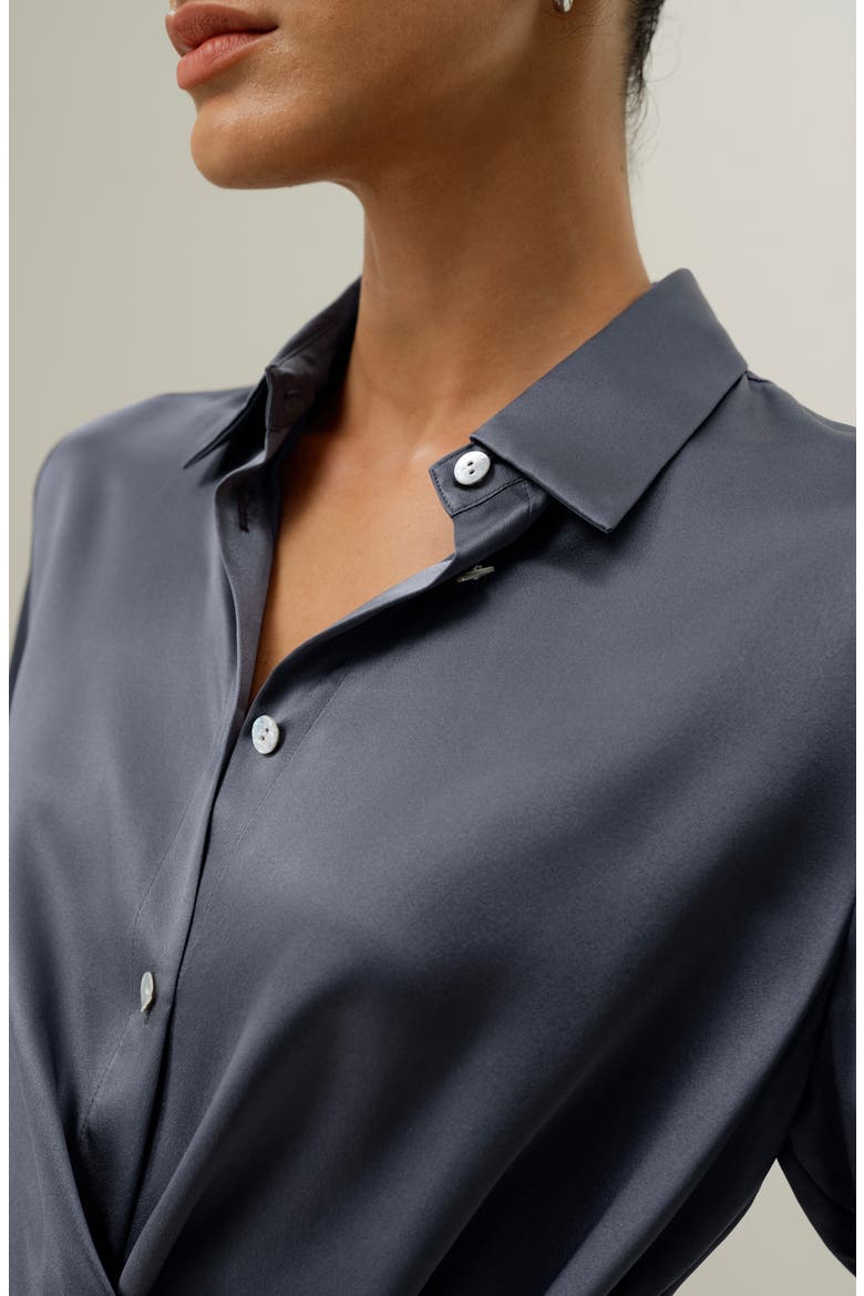 Women's Convertible Silk Charmeuse Shirt, Alternate, color, Night Lake