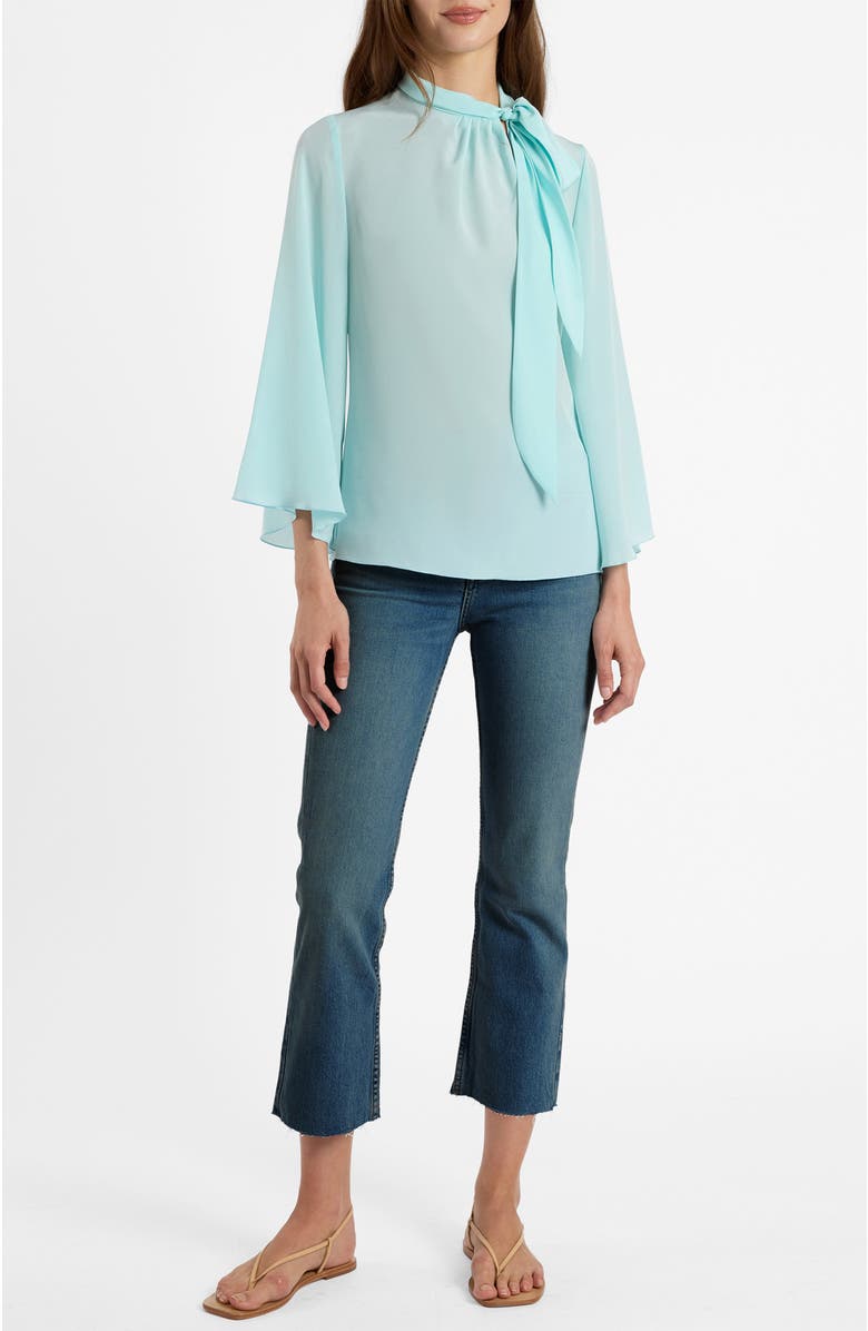 Santorelli Lena Tie Neck Blouse in Silk Crepe De Chine, Alternate, color, Sky Blue