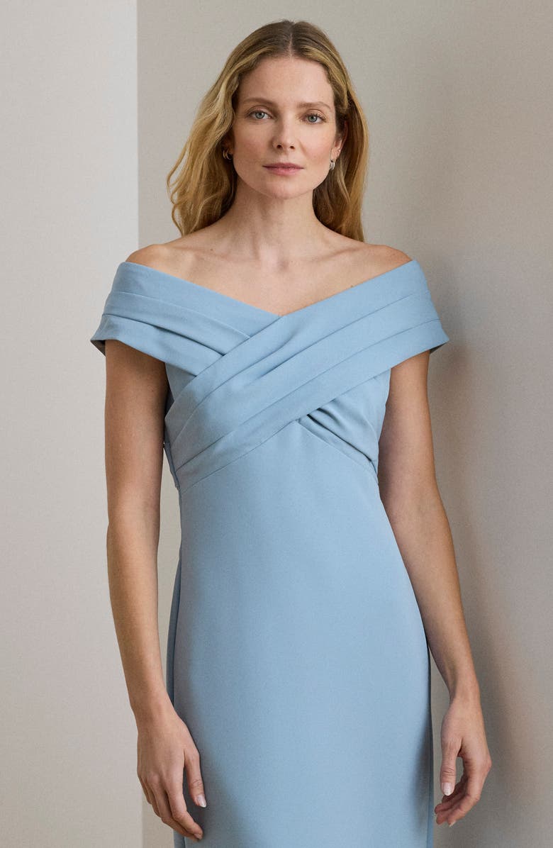 Lauren Ralph Lauren Irene Off the Shoulder Polished Crepe Gown, Alternate, color, Blue Note
