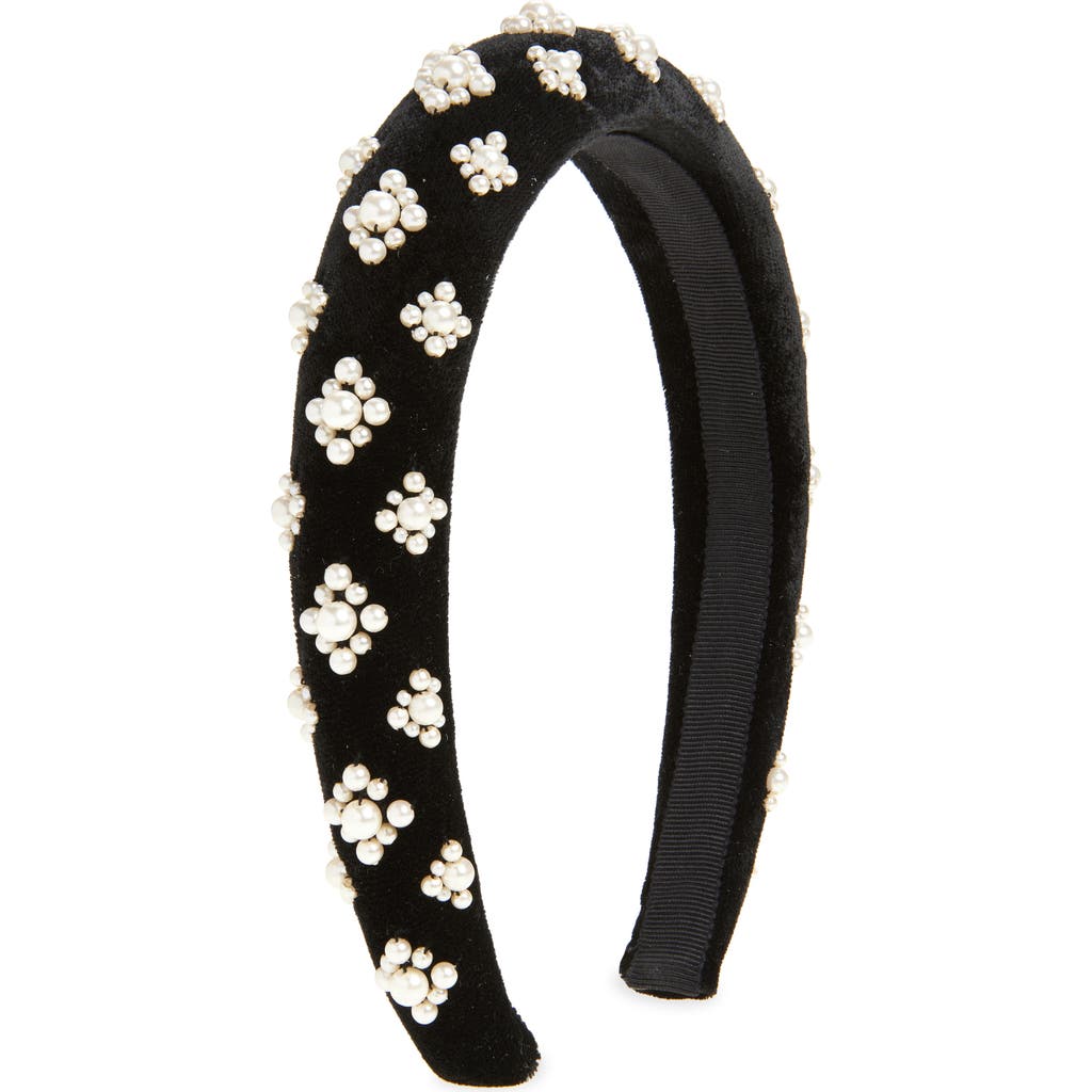 Jennifer Behr Margaret Faux Pearl Velvet Headband In Black Pearl
