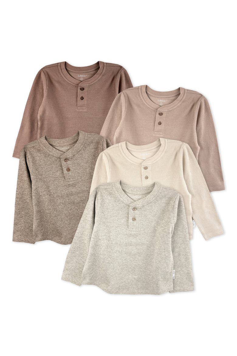 Payton Assorted 5-Pack Long Sleeve Organic Cotton Waffle Henley T-Shirts, Main, color, TERRA