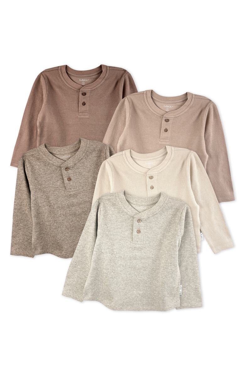 BUTTERBLU Payton Assorted 5-Pack Long Sleeve Organic Cotton Waffle Henley T-Shirts, Main, color, Terra