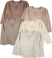 BUTTERBLU Payton Assorted 5-Pack Long Sleeve Organic Cotton Waffle Henley T-Shirts