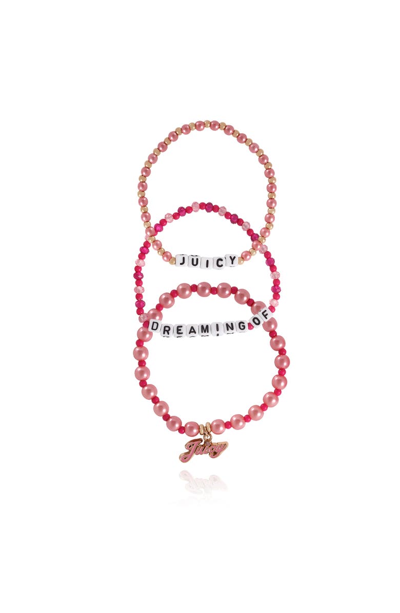 Juicy Couture Kids Beaded Bracelet Set, Alternate, color, Pink, White, Gold
