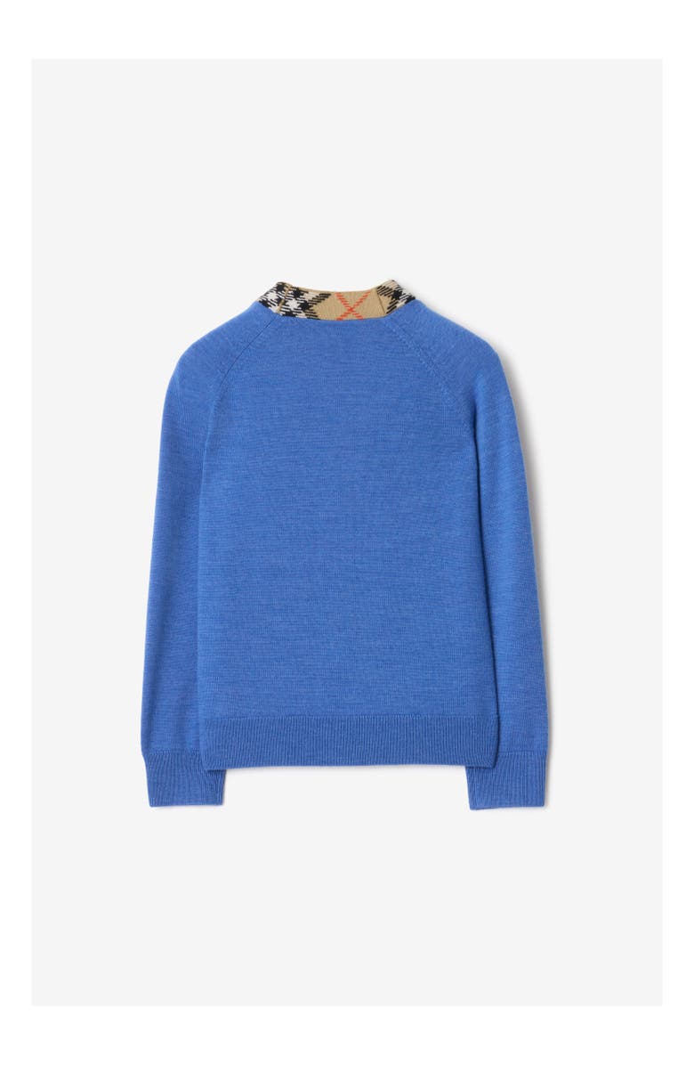 Burberry Check Trim Wool Cardigan, Alternate, color, Hyacinth Blue